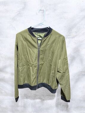 Men's Olive Bomber Jacket with Black Trim
